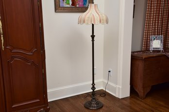 Cast Metal Floor Lamp With Scalloped Fabric Shade