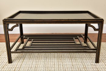 Niermann Weeks Lacquered Steel Cocktail Table With Chinese Fretwork Base And Gold Greek Key Motif Decoration