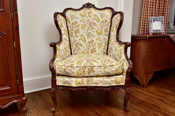 French Provincial Louis XV Style Wingback Bergre Armchair