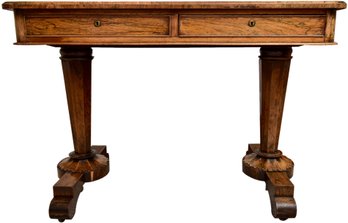 Antique English Rosewood Library Desk With Leather Top