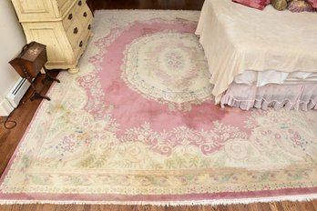 Aubusson Style Blush Pink And Ivory Medallion Wool Area Rug