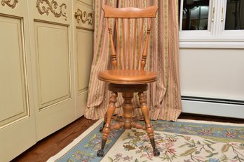 Antique Circa 1880 High Back Swivel Piano Chair With Glass Ball And Claw Feet
