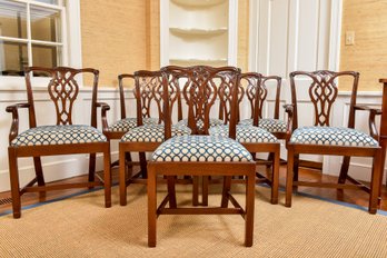 Set Of Eight Chippendale Mahogany Upholstered Seat Dining Room Chairs
