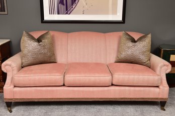 Kravet Furniture Hand Made Upholstered Sofa With Front Casters And Pair Of Down Filled Throw Pillows