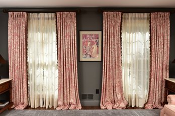 Two Pairs Of Fully Lined Custom Drapery Panels, Two Pairs Of Linen Sheer Panels, And Pair Of Curtain Rods