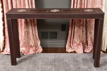 Moroccan Leather Wrapped Wood Console Table