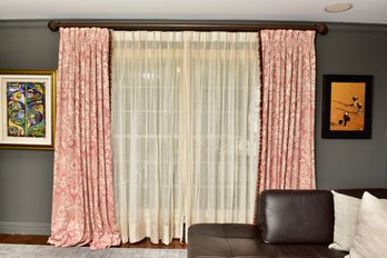 Pair Of Fully Lined Custom Drapery Panels, Pair Of Linen Sheer Panels, And Curtain Rod