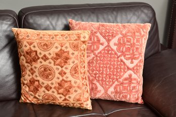 Pair Of Embroidered And Velvet Embossed Throw Pillows