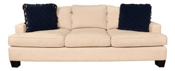 American Home Furniture Upholstered Three Cushion Sofa And Pair Of Down Filled Throw Pillows