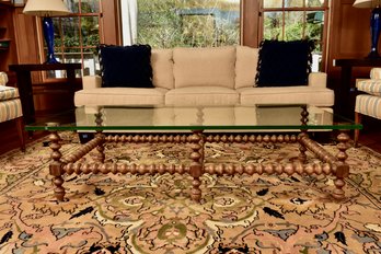 Bobbin Style Frame Glass Top Cocktail Table