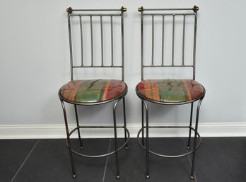 Pair Of Steel And Brass Bar Stools