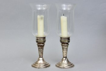 Pair Of Sterling Silver Weighted Hurricane Candle Holders