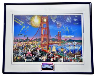 Signed Melanie Taylor Kent Numbered Lithograph Titled ' Happy Birthday Golden Gate Bridge'