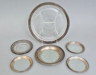 Collection Of Sterling Rimmed And Etched Dishes And More