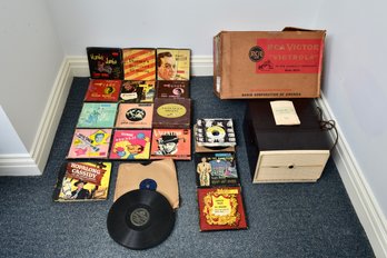 RCA Victor 'Victrola' 45 RPM Automatic Phonograph (Model No. 8EY4),  Assorted Collection Of 45's & 78 Records