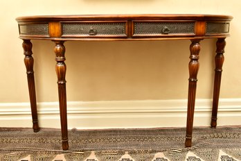 ABC Carpet & Home Carved Wood Etched Metal Demilune Table With Nail Stud Design