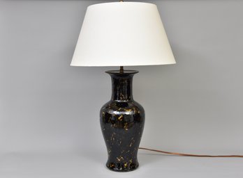 French Contemporary High Gloss Ceramic Tortoise Shell Table Lamp