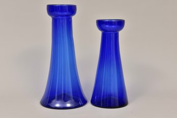 Pair Of Antique Hand Blown Glass Bulb Forcers In Cobalt Blue