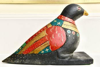 Hand Painted Folk Art Carved Wood Raven Figurine