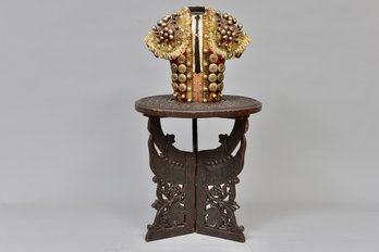 Wood Matador Beaded Vest Jacket And Vintage Anglo-Indian Circular Side Table