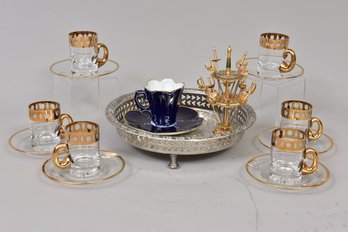 Limoges Demitasse Cup/Saucer, Set Of 6 Gilt Rimmed Demitasse Cups/Saucers And More