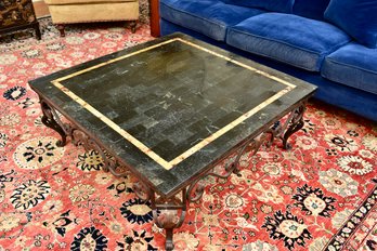 Orleans Cocktail Table With Painted Wrought Iron Base Decorated With Leaves And Flowers (RETAIL $1,334)