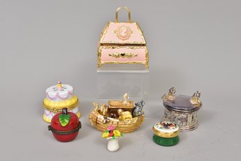 Collection Of Five Enamel Trinket Boxes, Enamel Music Box,  And Miniature Decorative Vase