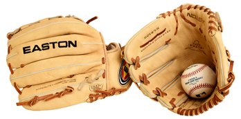 Pair Of Easton Baseball Gloves And Rawlings Baseball