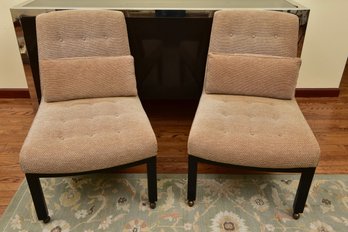 Pair Of Boucle Sophia Slipper Chairs By Edward Wormley For Dunbar On Casters