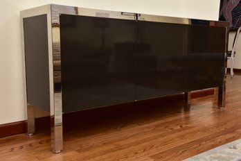 Modern Polished Chrome And Black Credenza Sideboard