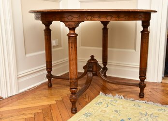 Antique Biedermeier Carved Walnut And Burl Round Table