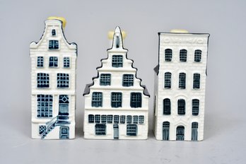 Set Of Three KLM Blue Delfts House Figurines