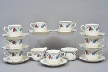 Poppies On Blue Chinastone Cups, Saucers, Creamer And Sugar Bowl By Lenox