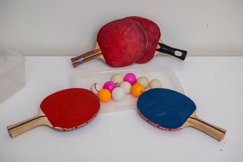 2 Sets Of Ping-pong Paddles And Assorted Balls (4 Paddles)