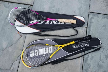Nice Pair Of Prince And Dunlop Squash Racquets And Covers