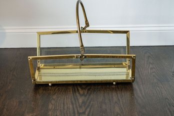 Elegant Brass & Glass Paneled Log Carrier With Punchwork