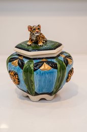 1996 Michael Lawrence 'one Of A Kind' Covered Safari Leopard Art Pottery Trinket Box - Signed