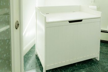 White Laminate Clothes Hamper Or Storage Bench, Toy Box