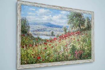 A Field Of Wildflowers Impressionist Oil Painting With Driftwood Frame