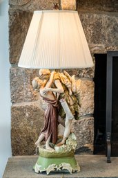 Vintage Royal Dux Bohemian Lamp With Figural Lovers In A Romantic Embrace