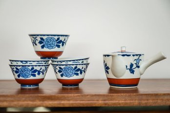 Japanese Teaware With Kyusu Pot And 5 Matching Yunomi Cups