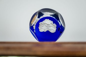 Baccarat Zodiac Libra Cobalt Crystal Paperweight With Dimple Texture