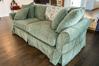 NEW! Jordan Furniture Moss Green Chenille Two-cushion Sofa With Additional Replacement Covers And Pillows!