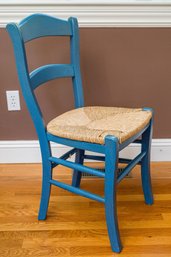 Cute Rustic Country Blue Chair With Rush Seat