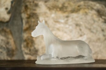 Desna Art Deco Frosted Czech Bohemian Art Glass Recumbent Horse Figurine Or Paperweight