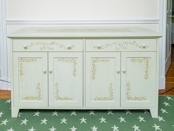 Stenciled Celery Green Buffet Or Sideboard With Drawers And Lower Storage