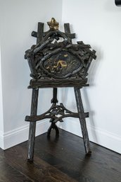 Unique And Rare 19th C. Black Forest Gilt Relief Panel Marsh Crane Motif Magazine Rack