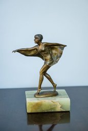 Franz Iffland (1862-1935) Art Nouveau Bronze Sculpture On Marble Mount Titled 'Butterfly Dancer'