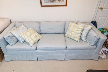 Nice Matelasse Upholstered Three-cushion Sofa In Pale Blue With Accent Pillows