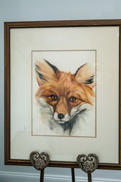 Gorgeous Framed Lithograph Of Red Fox Portrait By Artist, Heidi Lindy